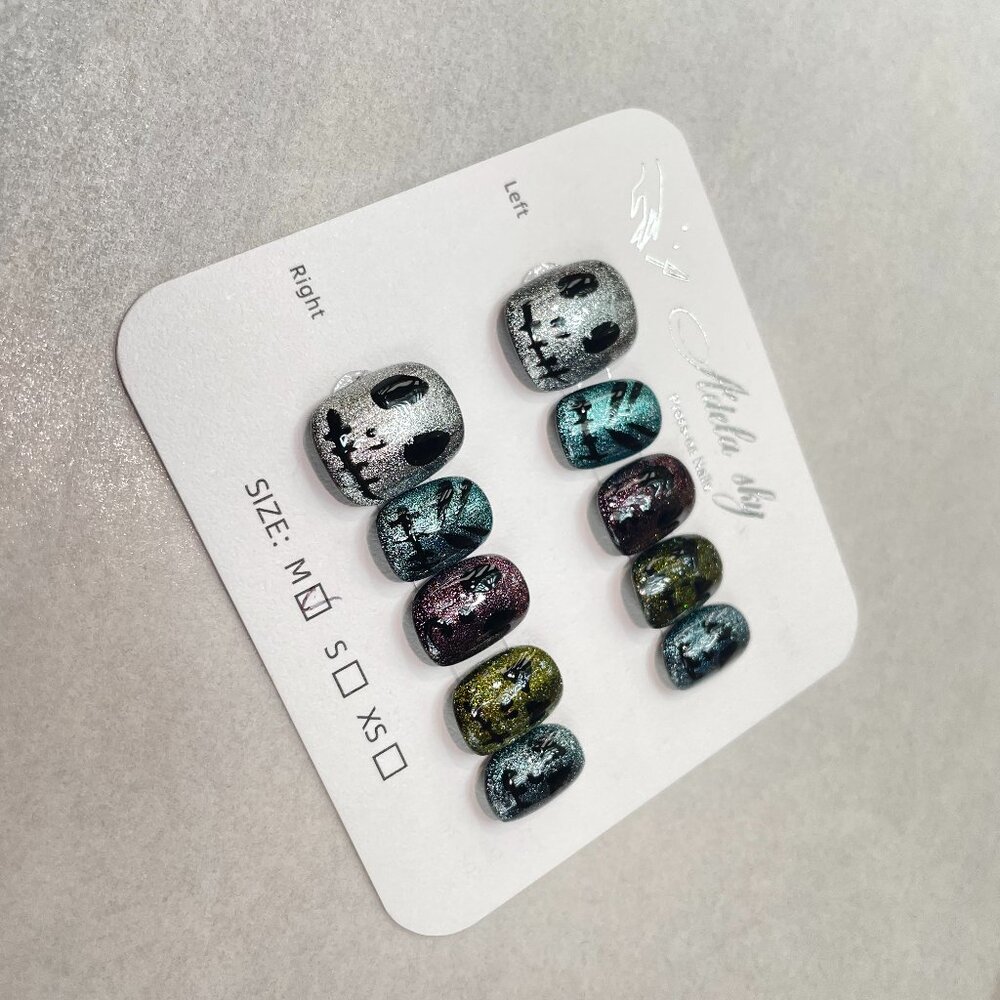 Halloween Skull-Head Peekaboo Short Press On Nails